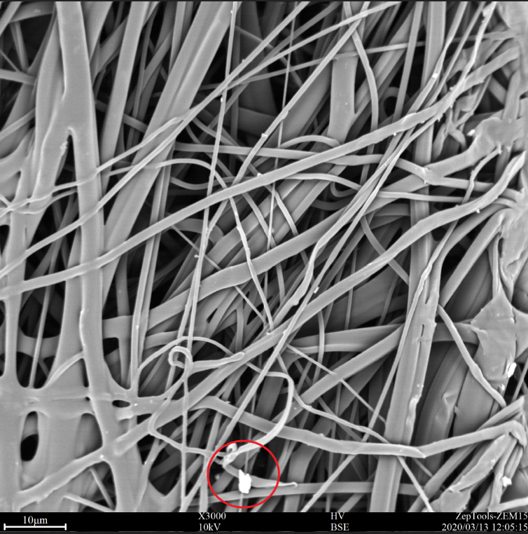 扫描电镜下的医用外科口罩熔喷布层图片