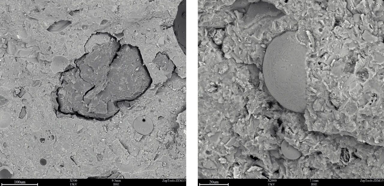 左边为骨料，右边为粉煤灰