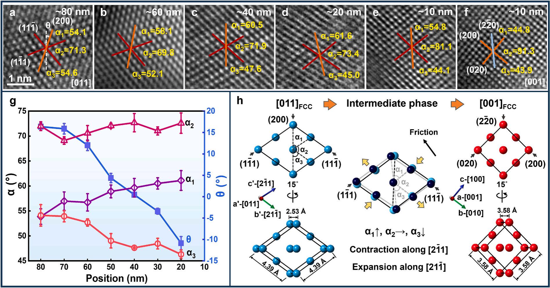 原位摩擦后表面下方不同位置的结构演变